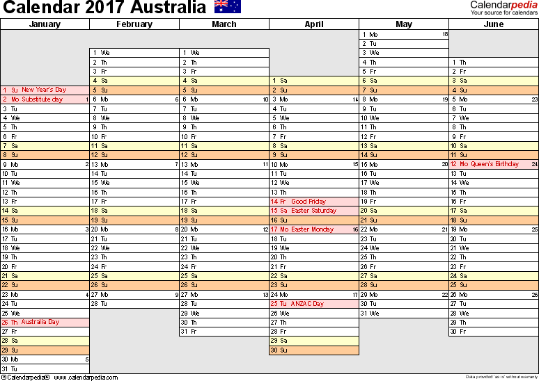 Australia Calendar 2017 free printable Excel templates Australia Calendar 2017 free printable Excel templates