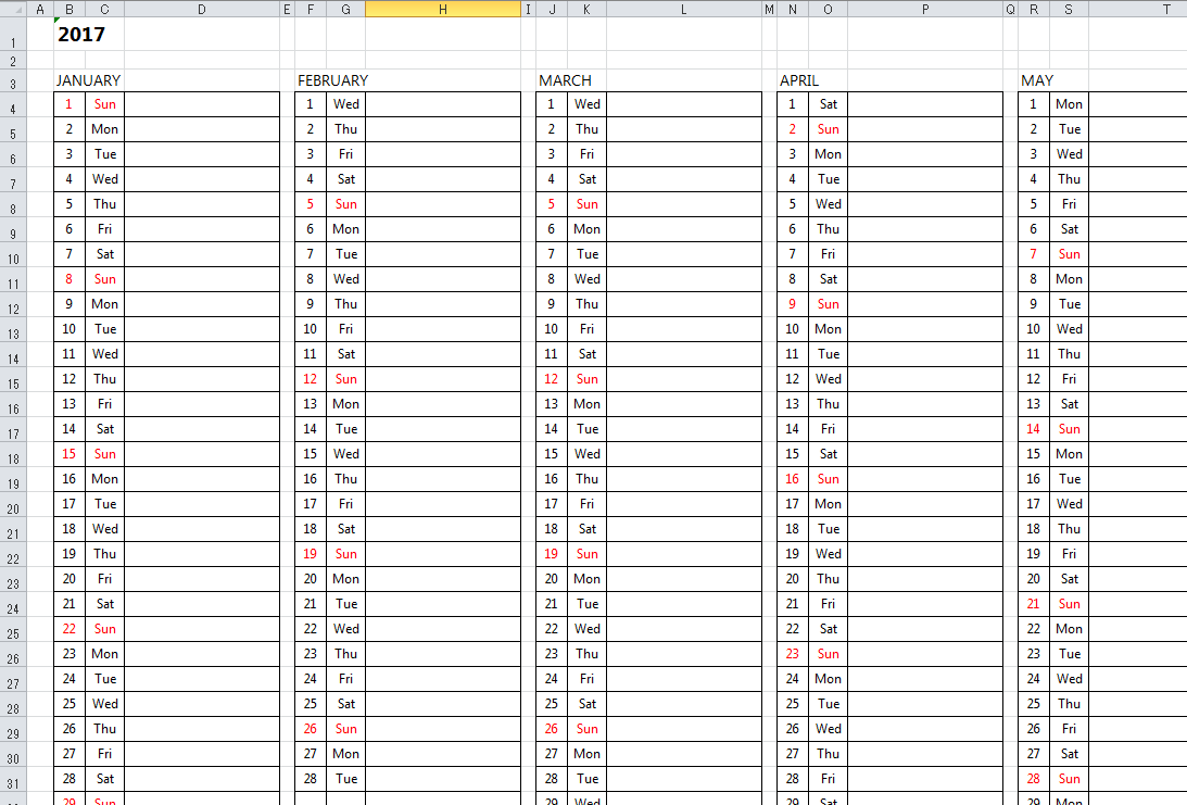 Simple 2017/2018 Excel Calendar Template Simple 2017/2018 Excel Calendar Template