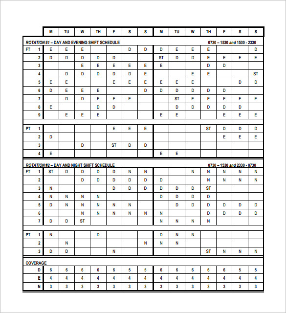 Rotating/Rotation Shift Schedule Templates – 15+ Free Word, Excel 