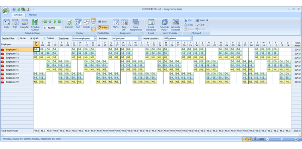 Employee Scheduling Example: 8 hr Shifts, 24/7, 4 On 2 Off Work Employee Scheduling Example: 8 hr Shifts, 24/7, 4 On 2 Off Work