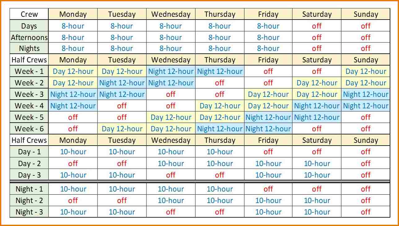 3 Crew shift scheduling | Shiftwork Solutions LLC Shift Schedule 