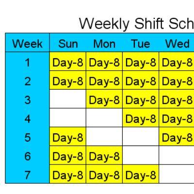 8 hour shift schedule templates