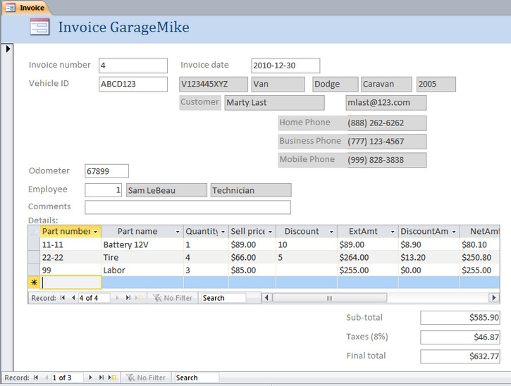 Access Invoice Template Free | invoice example