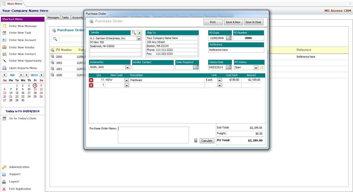 Access Invoice Template Free | invoice example