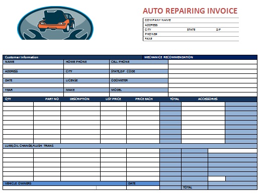 Auto Repair Invoice Template