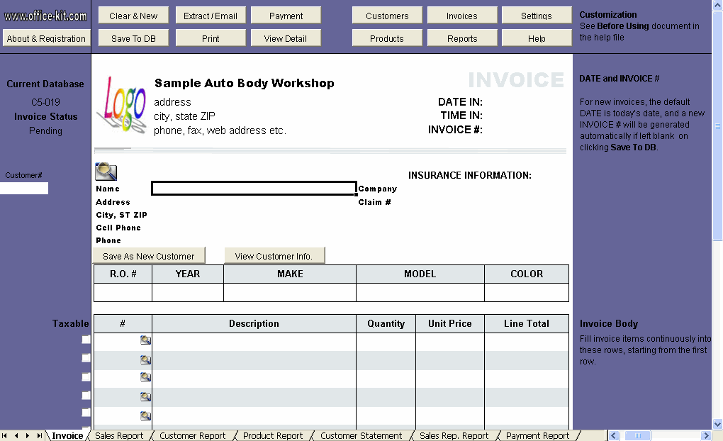 Auto Repair Invoice Template Excel | invoice sample template
