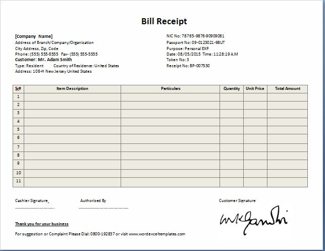 4+ Bill Receipt Templates Word Excel PDF Templates 4+ Bill Receipt Templates Word Excel PDF Templates