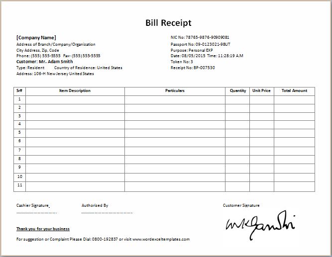 Formal Bill Receipt Template | Word & Excel Templates Formal Bill Receipt Template | Word & Excel Templates