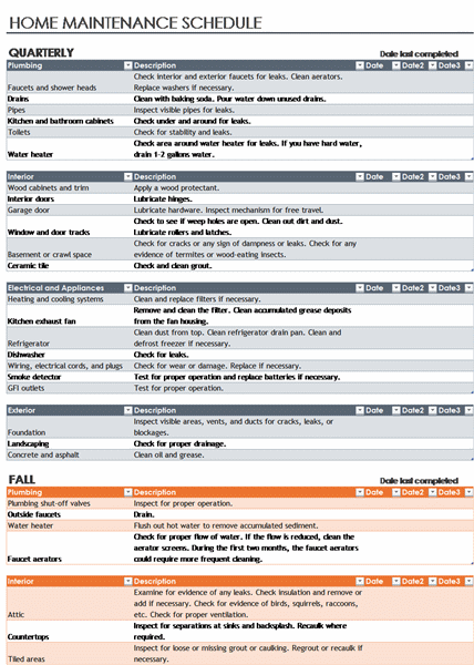 Building Maintenance Schedule Excel Template â€