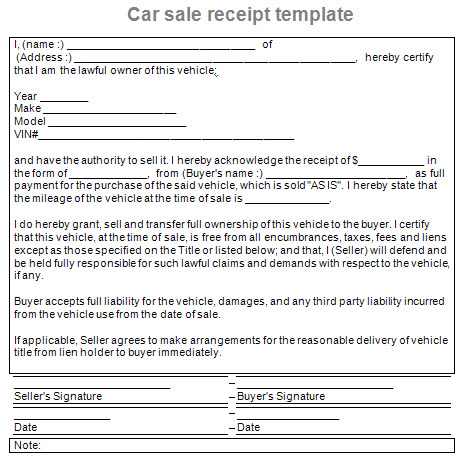 sale receipt car sale receipt car