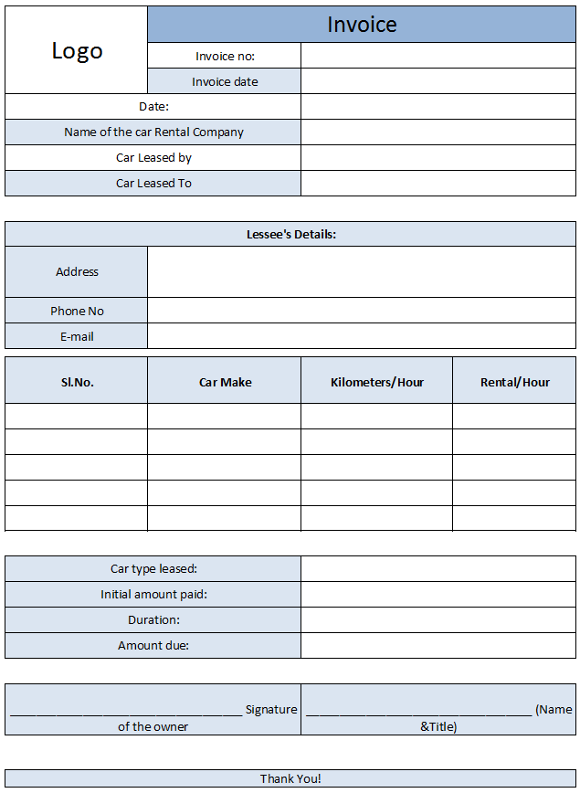 car invoice template