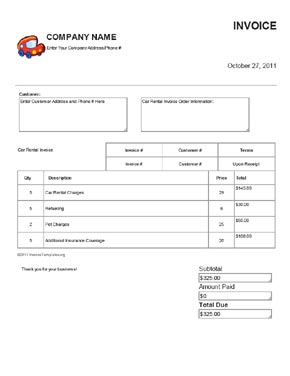 Free Car Rental Invoice Template