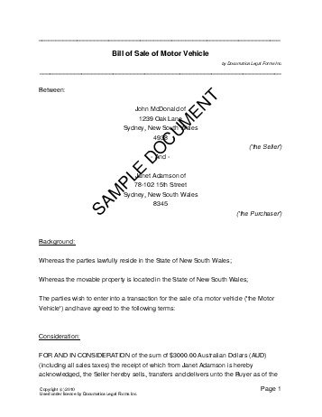 Bill of Sale (Australia) Legal Templates Agreements, Contracts Bill of Sale (Australia) Legal Templates Agreements, Contracts