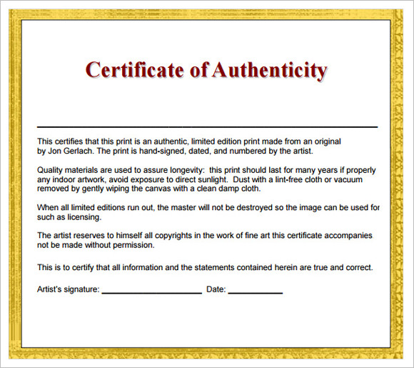 8+ Sample Certificate of Authenticity Documents in PDF, PSD