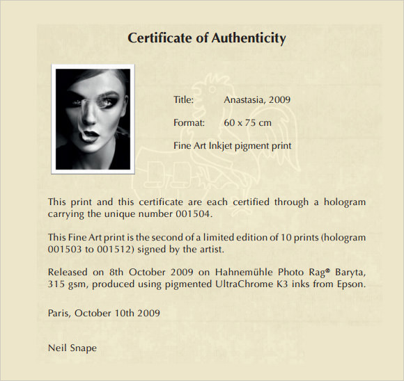 Sample Certificate of Authenticity Template 29+ Documents in PDF 