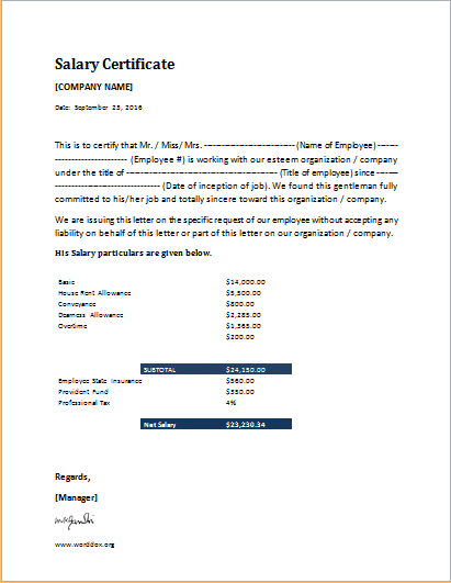 salary certificate template