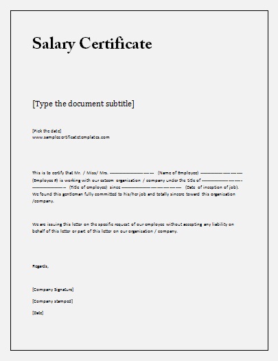 Certificate for salary Template DOC | Blank Certificates