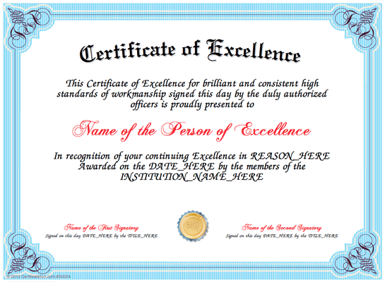excellence certificate excellence certificate