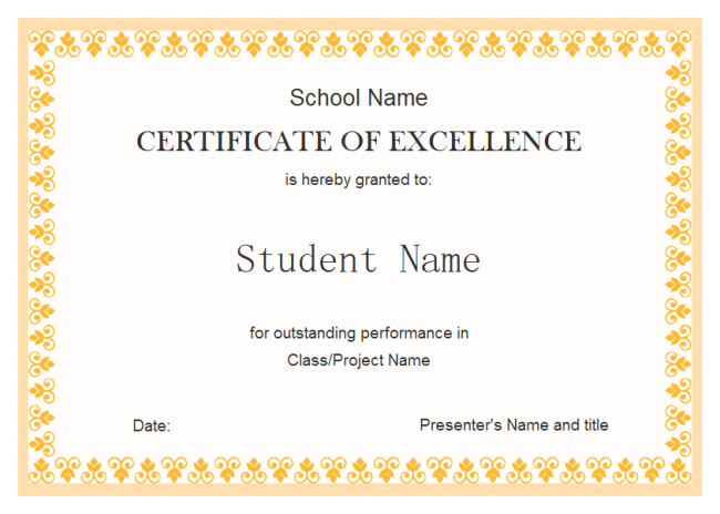 Certificate of Excellence [ABC 1001 002] $3.95 : ABC Student 