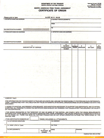 Certificate of Origin | Customs Forms | International Services Certificate of Origin | Customs Forms | International Services