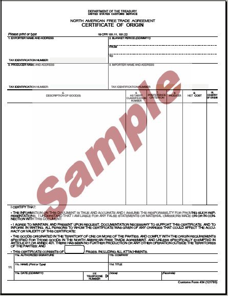 NAFTA Certificate of Origin, International Trade, International NAFTA Certificate of Origin, International Trade, International