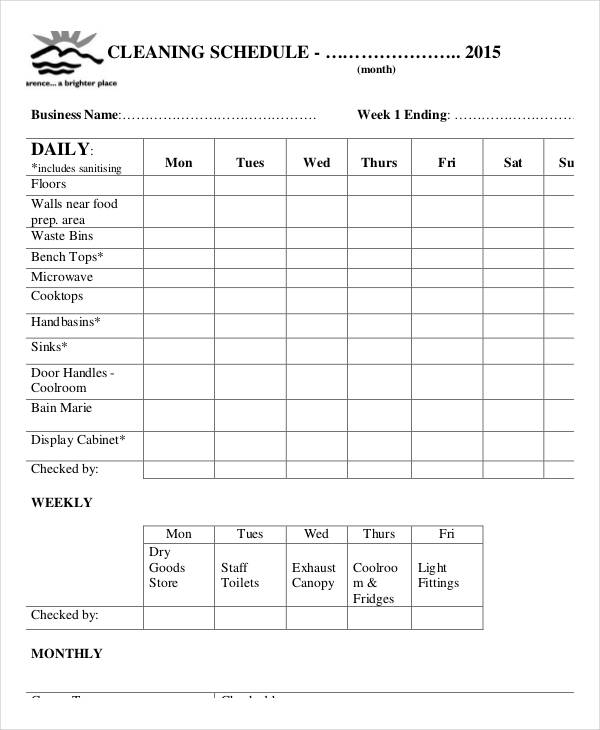 Cleaning Schedule Template For Office Printable Receipt Template