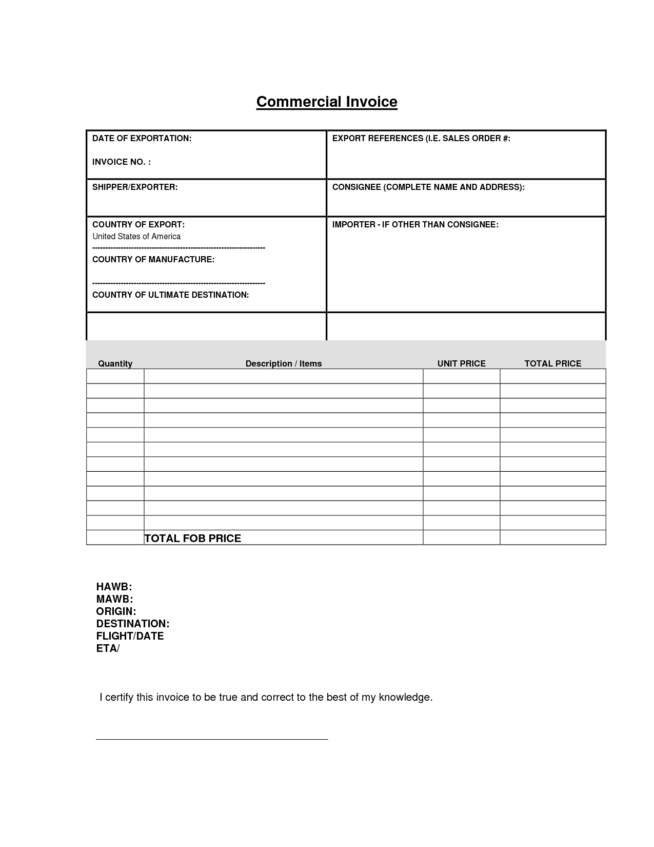 Commercial Invoice Template Uniform Invoice Software