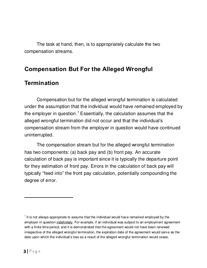 Calculation of Damages in Wrongful Termination Litigation Calculation of Damages in Wrongful Termination Litigation