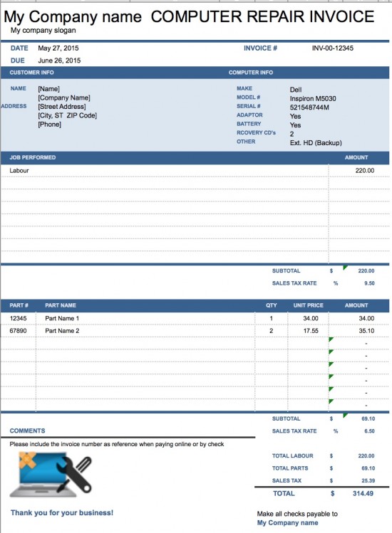 Free Computer Repair Service Invoice Template | Excel | PDF | Word 