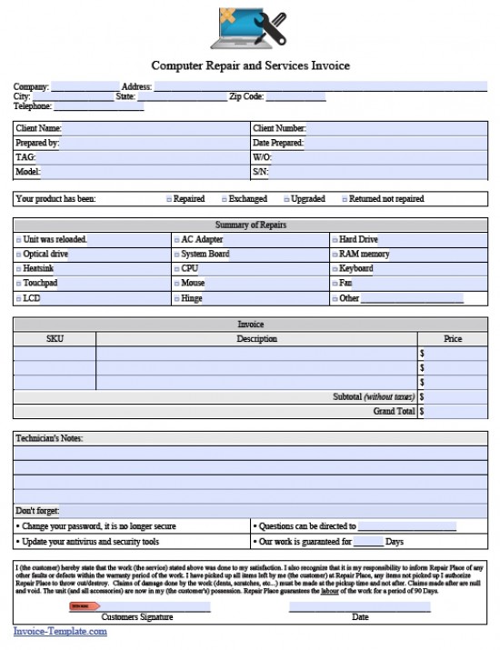 Computer Repair Invoice | Free Template for Excel Computer Repair Invoice | Free Template for Excel