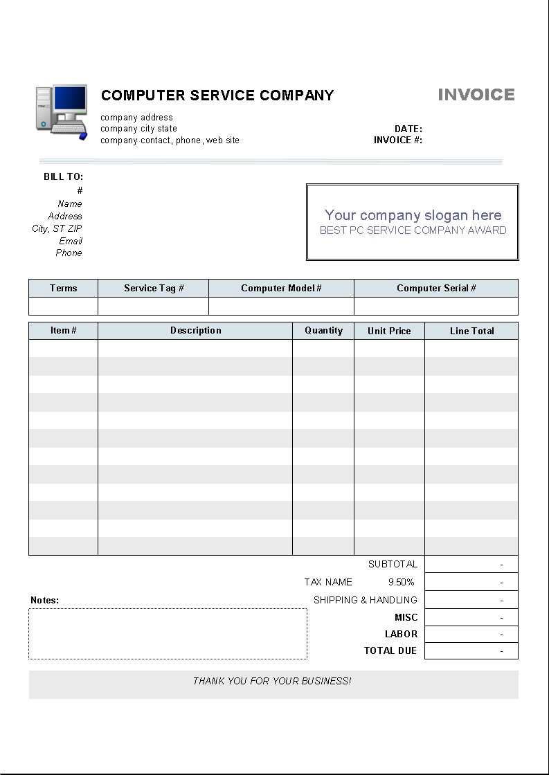 Computer Service Invoice Template Uniform Invoice Software