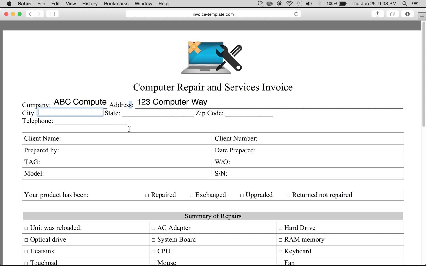 Free Computer Repair Service Invoice Template | Excel | PDF | Word 