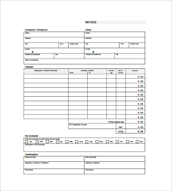 Contractor Invoice Template | invoice sample template