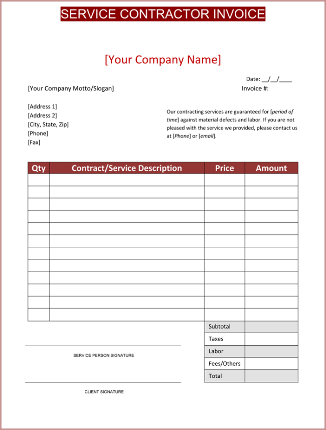 Contractors Invoice Contractor Invoice Template 6 Printable 