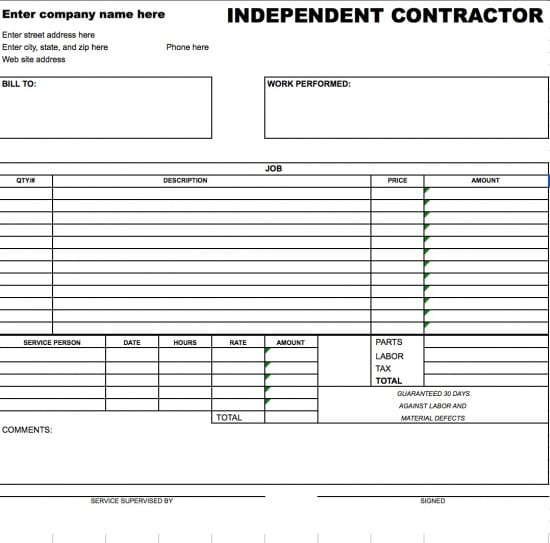 Independent Contractor Invoice Example Free Independent Contractor 