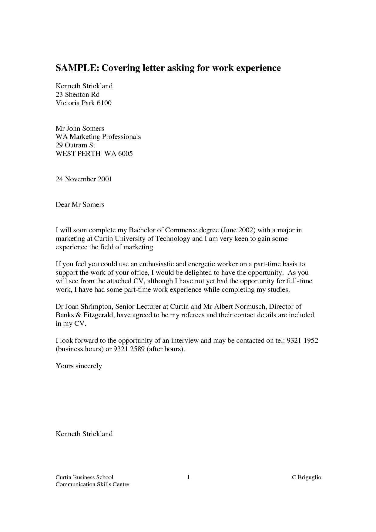 Ideas Collection How To Write A Cover Letter For Work Experience Ideas Collection How To Write A Cover Letter For Work Experience