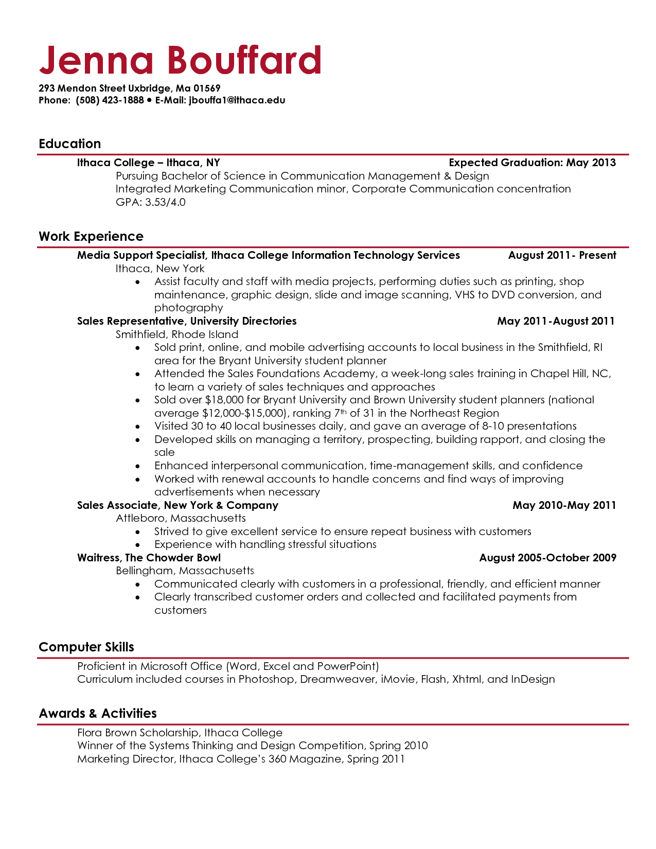 Current College Student Resume | berathen.Com