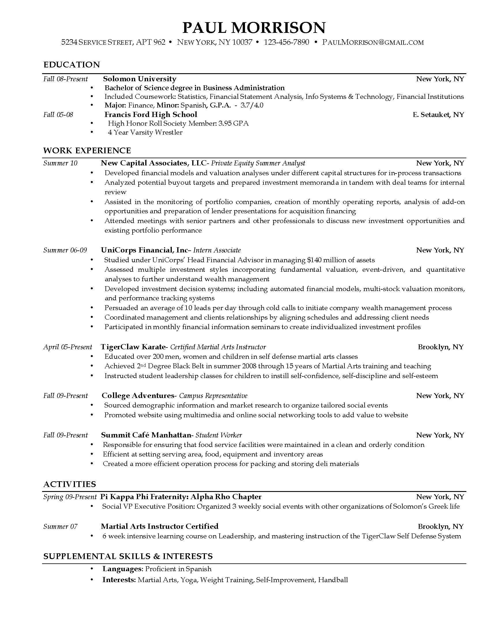 sample student resume builder examples college students internship 