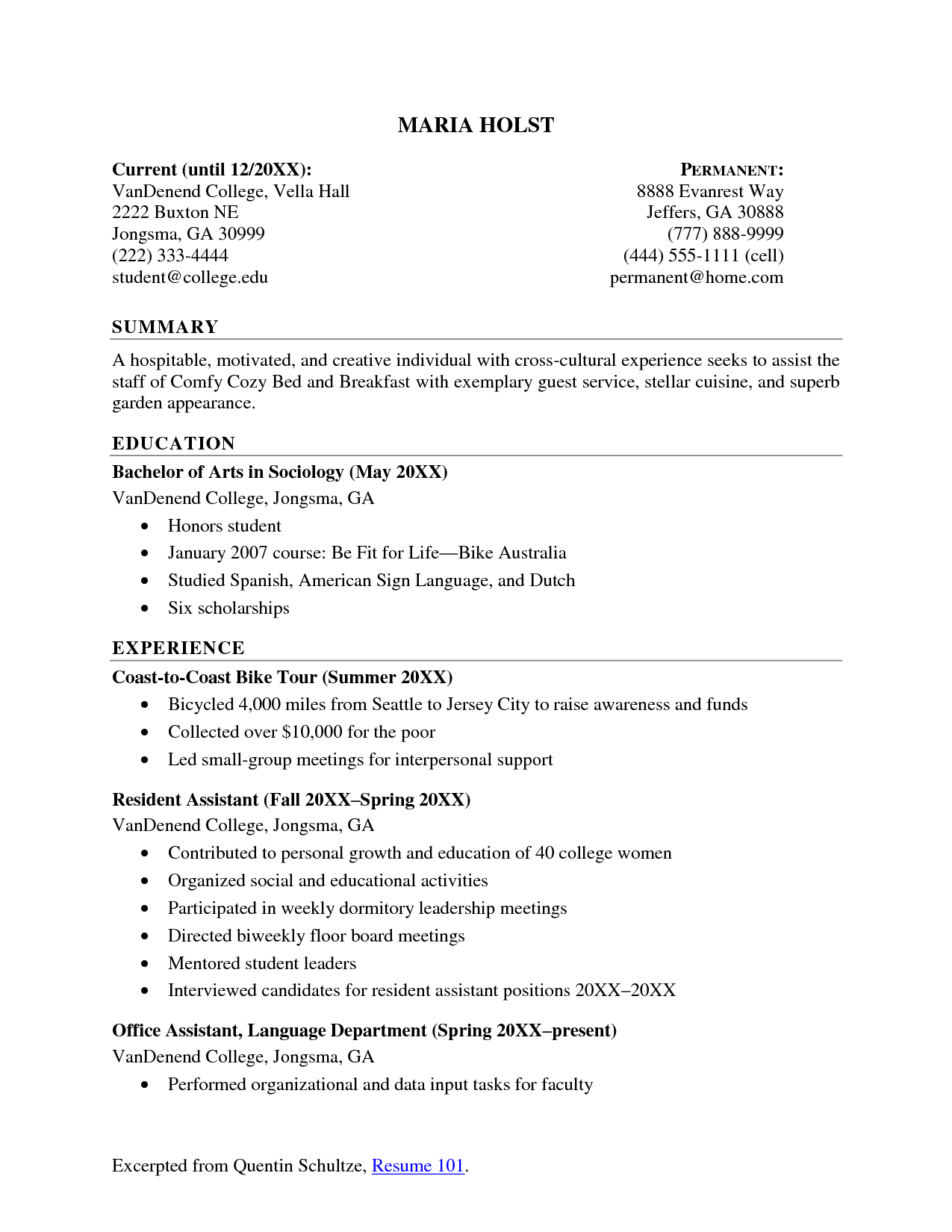 College Student Resume Example Sample http://.resumecareer 