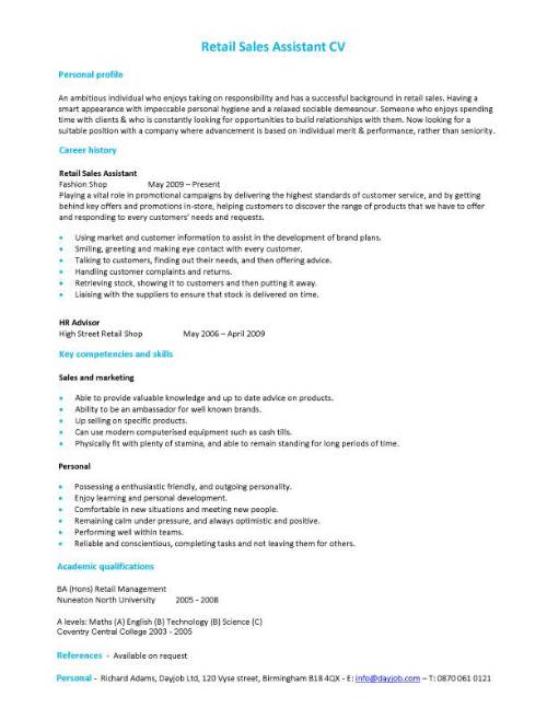 Retail Sales Assistant CV