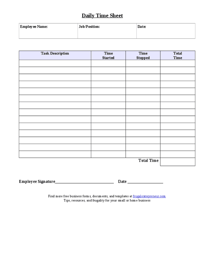 time management daily sheet template