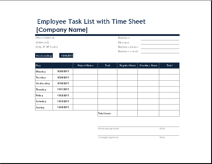 Employee Task List Template | Template Sample