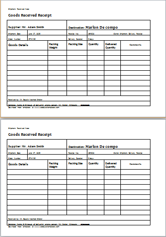 Delivery Receipt Template for Word | Word & Excel Templates Delivery Receipt Template for Word | Word & Excel Templates