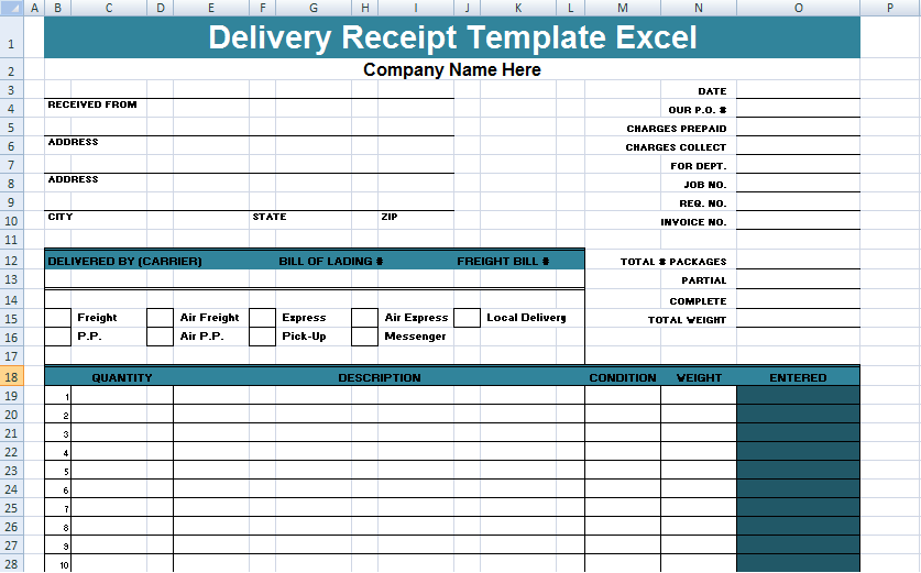 Get Delivery Receipt Template Excel xls Free Project Management 