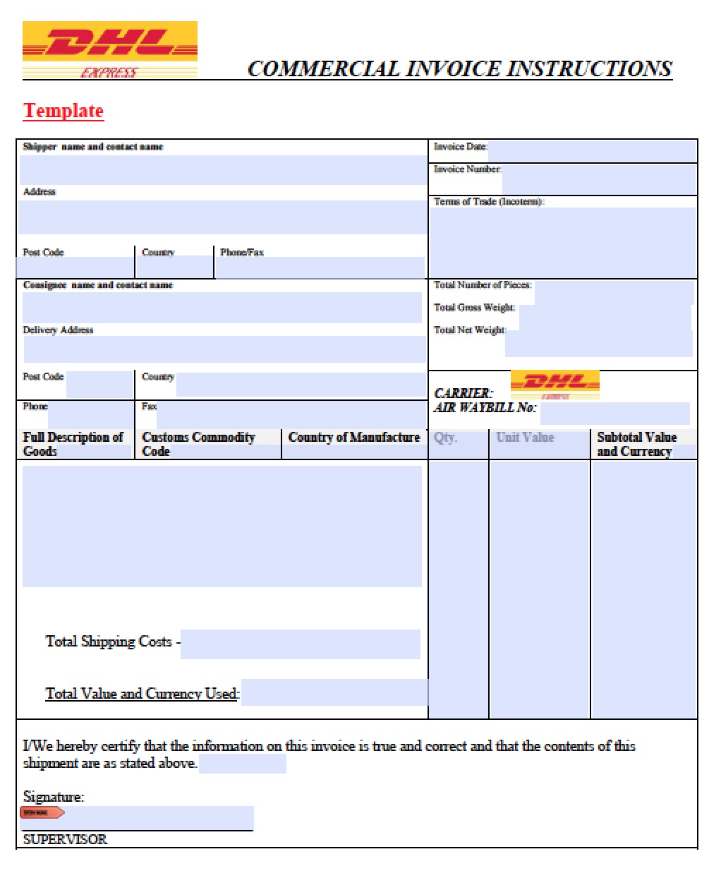 Dhl Commercial Invoice Fill Online, Printable, Fillable, Blank Dhl Commercial Invoice Fill Online, Printable, Fillable, Blank