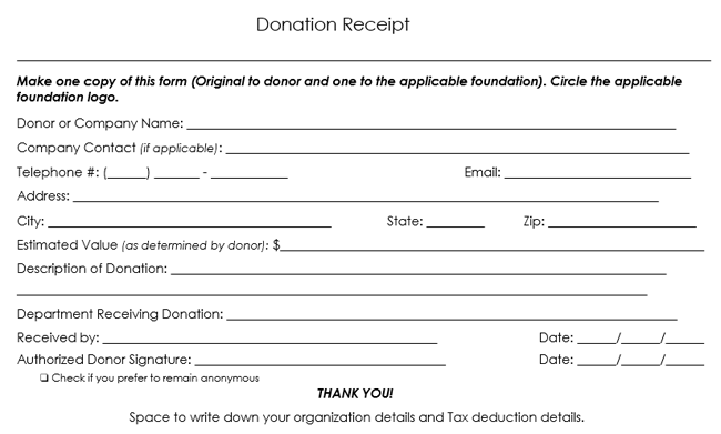 Donation Receipt Template 12 Free Samples in Word and Excel