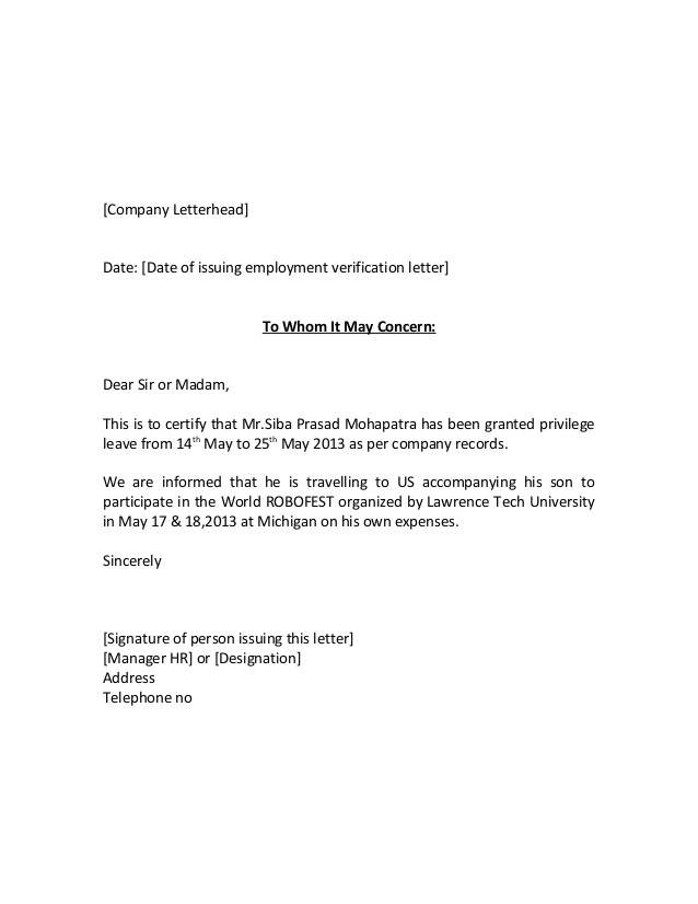 Employment Verification Letter Template Word | Best Business Template Employment Verification Letter Template Word | Best Business Template