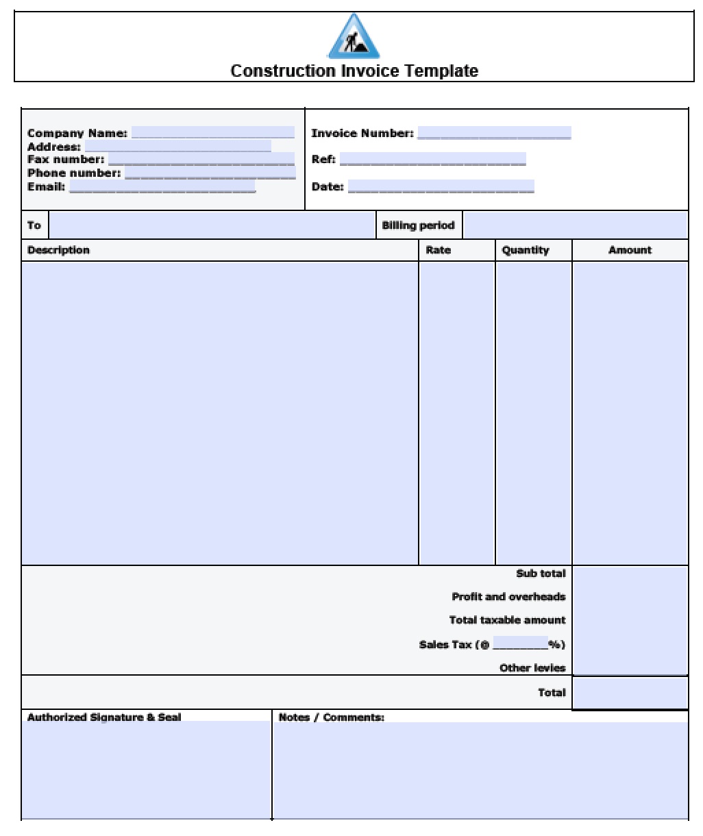 Construction Invoice Template 5 Contractor Invoices