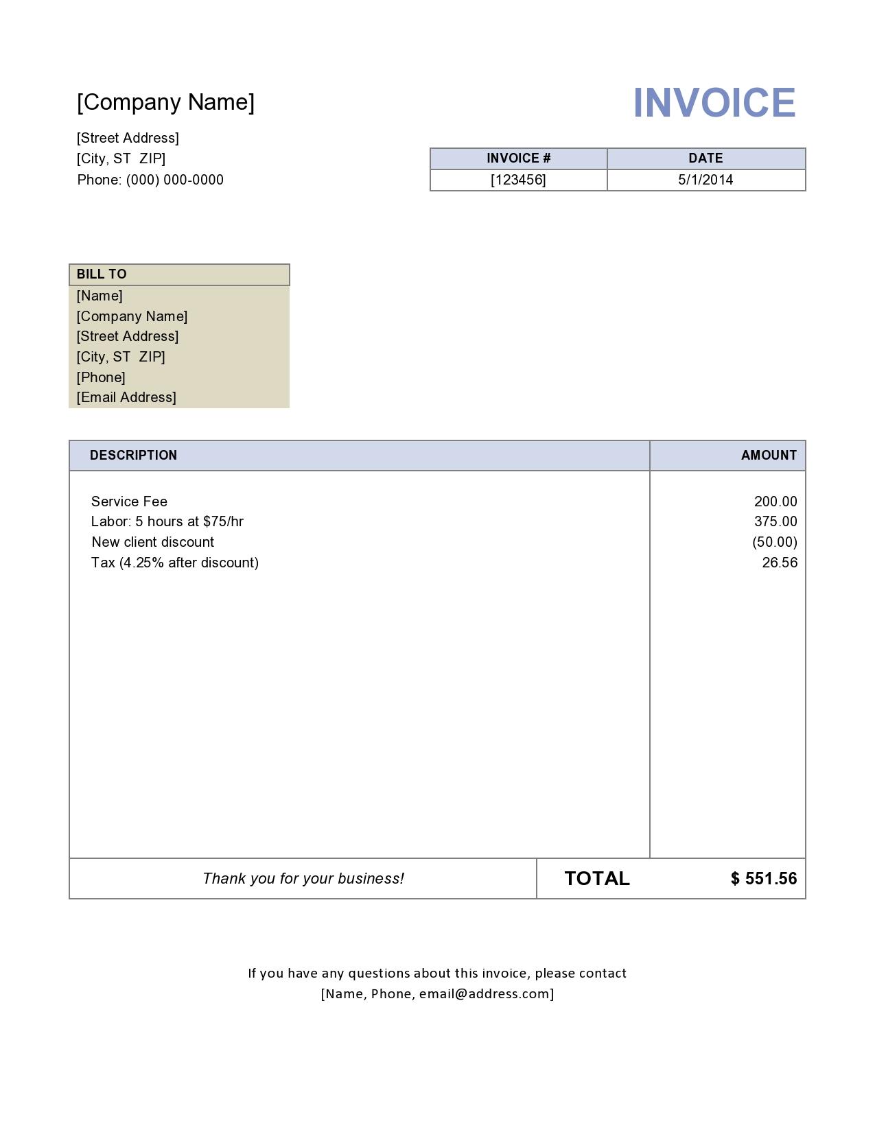 Free Construction Invoice Template Word | invoice example
