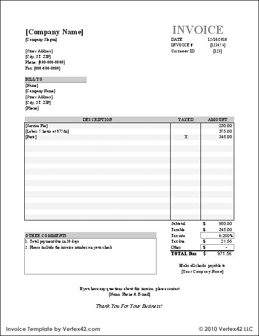 Free Blank Invoice Template for Microsoft Word